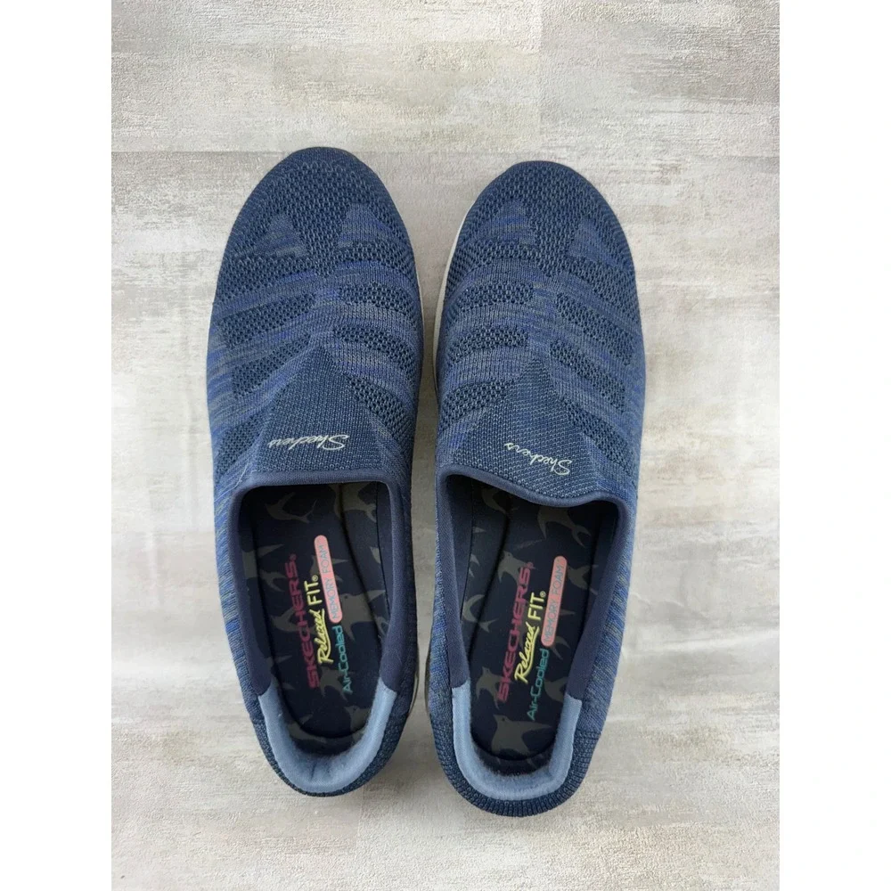 Skechers Relaxed Fit Navy Blue Knit Slip On Mule Sneakers 44915 Women Size 9